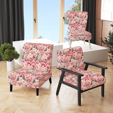 Pink And White Floral Hilltop Meadows - Upholstered Cottage Accent Chairs